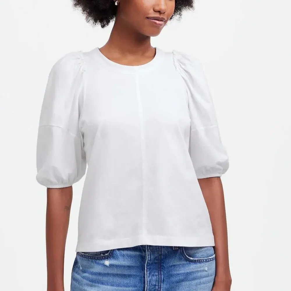 NWT Madewell White‎ Puff Sleeve Tee Size XS